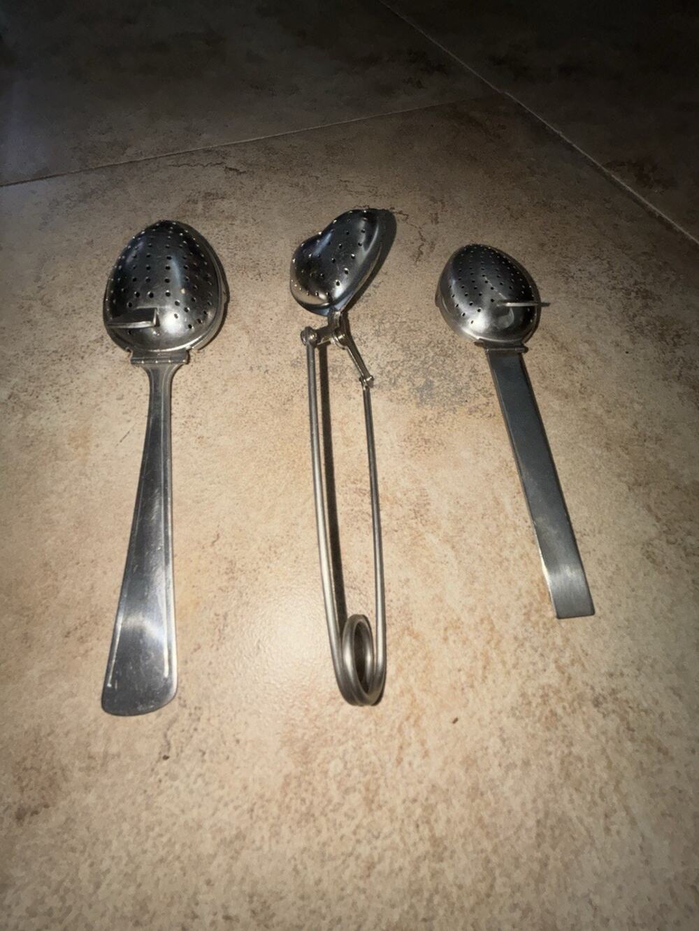 Vintage Tea Infuser Strainer Lot of 3 Stainless Steel Spoon Ball Clamp Steeper